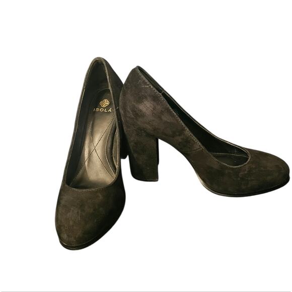 Black Suede Block Heel Pumps ISOLA Womens Size 10 Classic Dress Shoes Minimalist - Picture 1 of 7